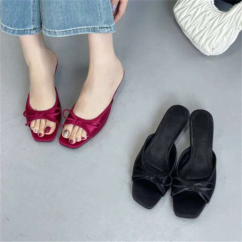 Eilyken Summer Butterfly-kont Women Slippers Elegant Square Toe Party Dress Female Sandals Low Heels Shoes Large Size 43