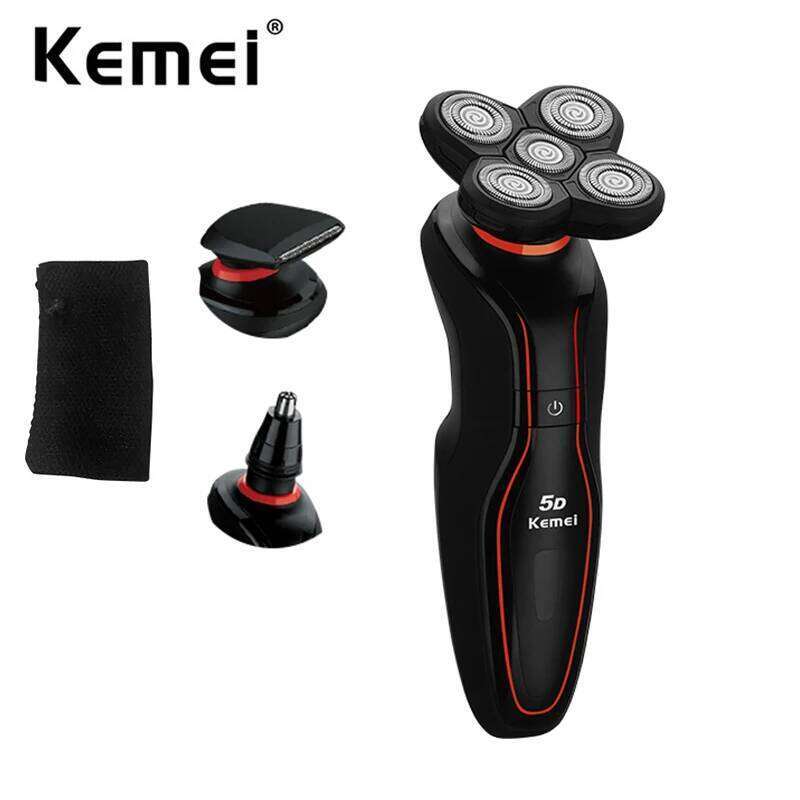 Kemei Mens Electric Razor Rechargeable Rotary Shavers Floating Shaving 5 Blades Bald Head Gifts For Husband Boyfriend