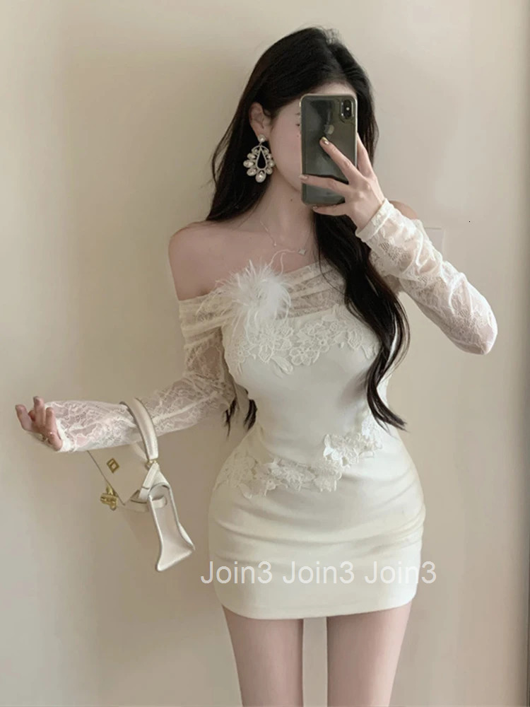 Hotsweet Sweet Date Dress Women Cute Gentle Sheer See Through Lace Flower Bodycon Short Gown Prom Nightclub Dance Vestidos Lady