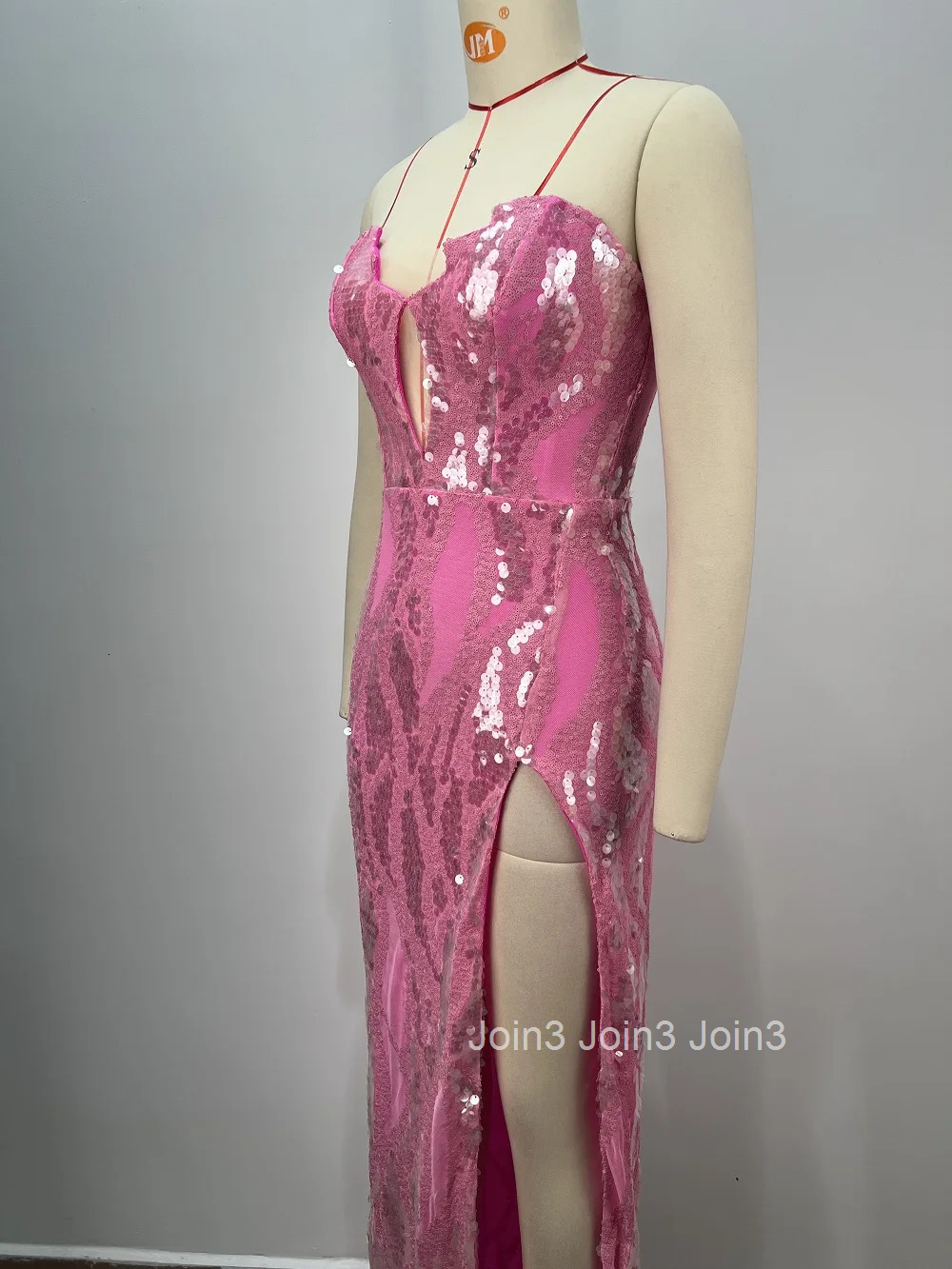 2025 Spring New Style Prom For Women Fashion Sequins Gauze Pink Strapless Dress Sexy High Slit Backless Long Skirt 72h Shipment