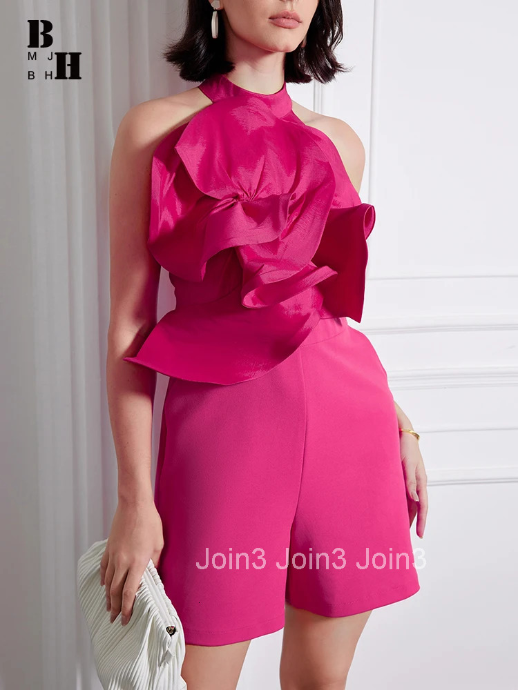 New Plus Size Fashion Summer One Piece Short Jumpsuits Women Clothes Elegant Beach Vacation Sexy Halter Sleeveless Mujer Rompers