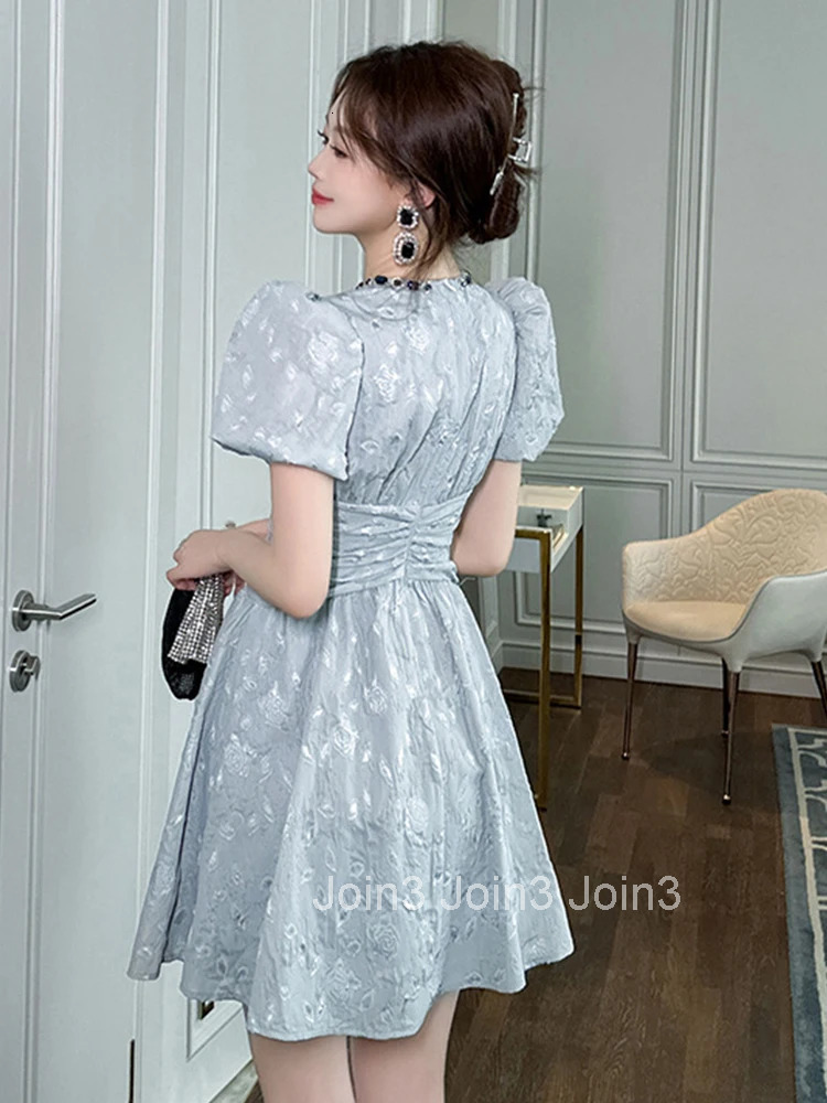 Summer Fashion Elegant Luxury Vintage O-Neck A-Line Dress Women Clothes Sweet Puff Sleeve Slim Short Party Prom Vestidos Fiesta