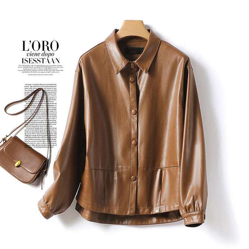 2024 Spring Autumn Women's Short Sheepskin Casual Covered Button Ladies Loose Split Leather Jacket Coats S-2Xl