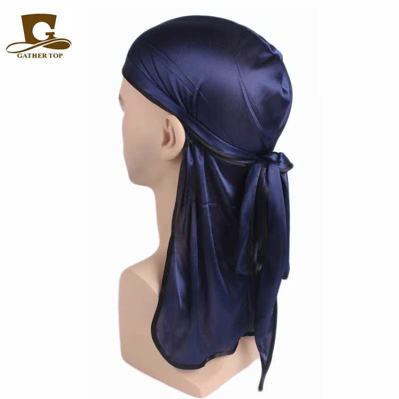 Unisex Men Women Satin Breathable Bandana Hat Silky Durag do doo du rag long tail headwrap M250623