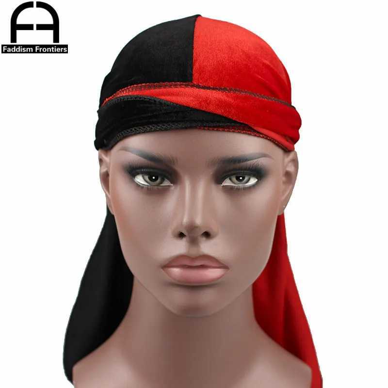 Luxury Mens Velvet Patchwork Durags Bandanas Turban Hat Two Tone Velvet Durag Biker Headwear Hat Headband Hair Accessories M250623