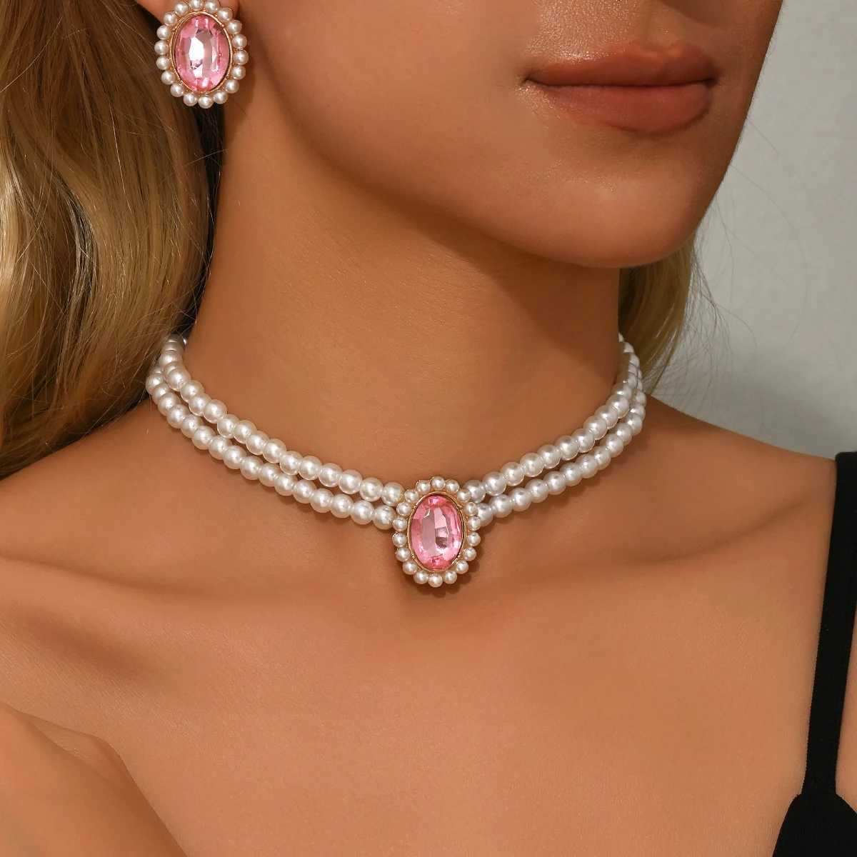 3PC Womens Fashion Imitation Pearl Necklace Earrings Jewelry Set Suitable for Wedding Party Festival GiftsXJ250623