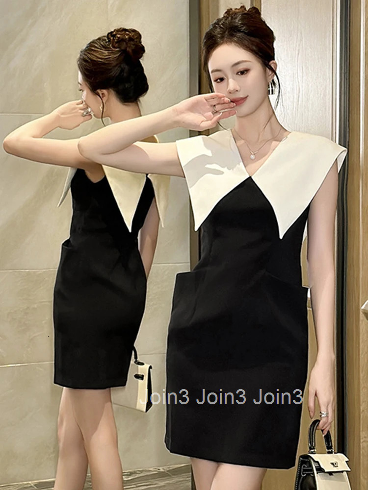 Women Clothes Sweet Lapel Sleeveless Slim Mini Short Pencil Dress Fashion Party Prom Vestidos Casual Formal Occasion Summer New