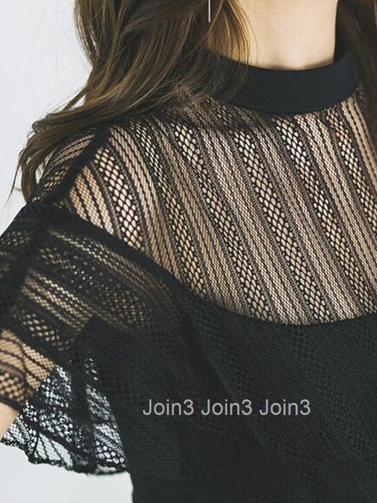 Summer Fake 2 Pieces Evening Dress For Women Elegant Lady Chic Black Lace Sheer Wrap Hip Midi Party Prom Birthday Mujer Vestidos