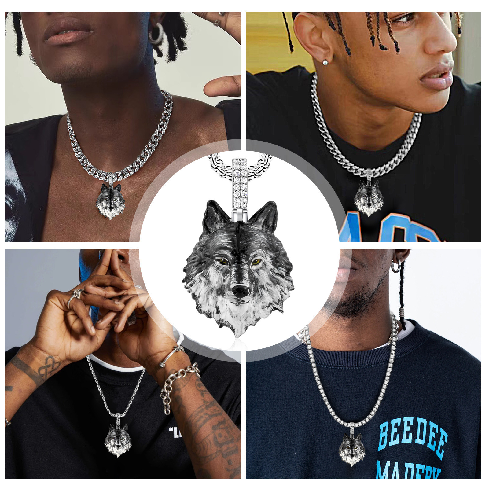 Luxury Jewelry Nordic Hip Hop Men's Viking Wolf Head Pendant Bold Unique Trendy Premium Statement Necklace
