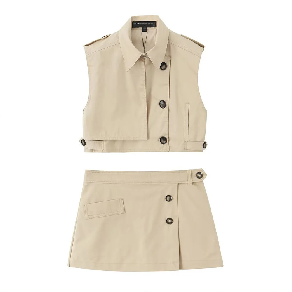 ZBZA Women Motorcycle Cropped Vest Shorts Suit Lapel Singlebreasted Top Hidden Zipper Aline Summer Female Chic Set 250614