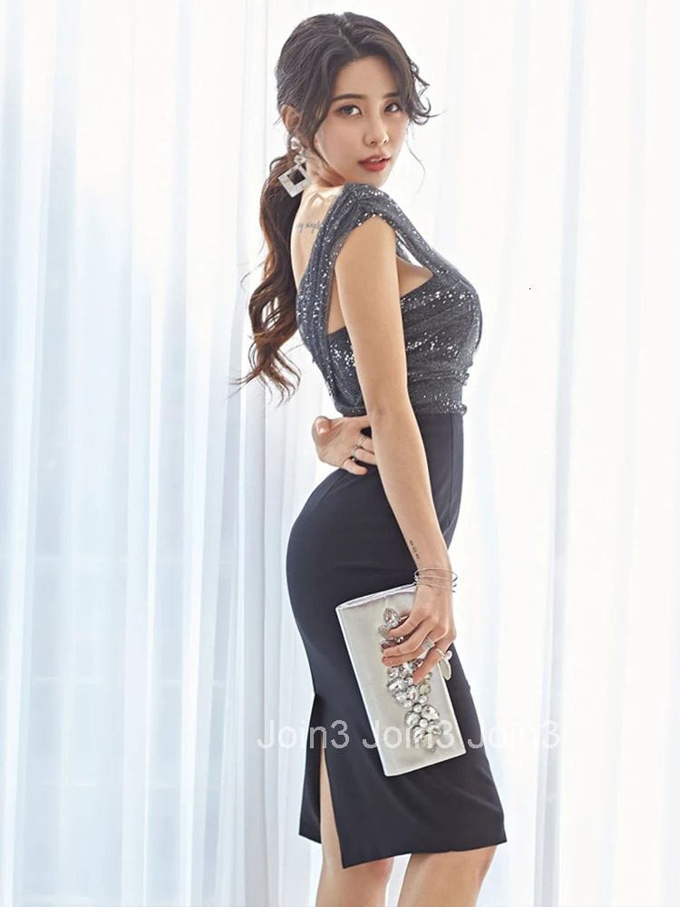 Fashion Lady Black Sparkly Sequin Mesh Splic Evening Dress Women Clothes Sexy Sleeveless Asymmetrical Slim Party Prom Vestidos