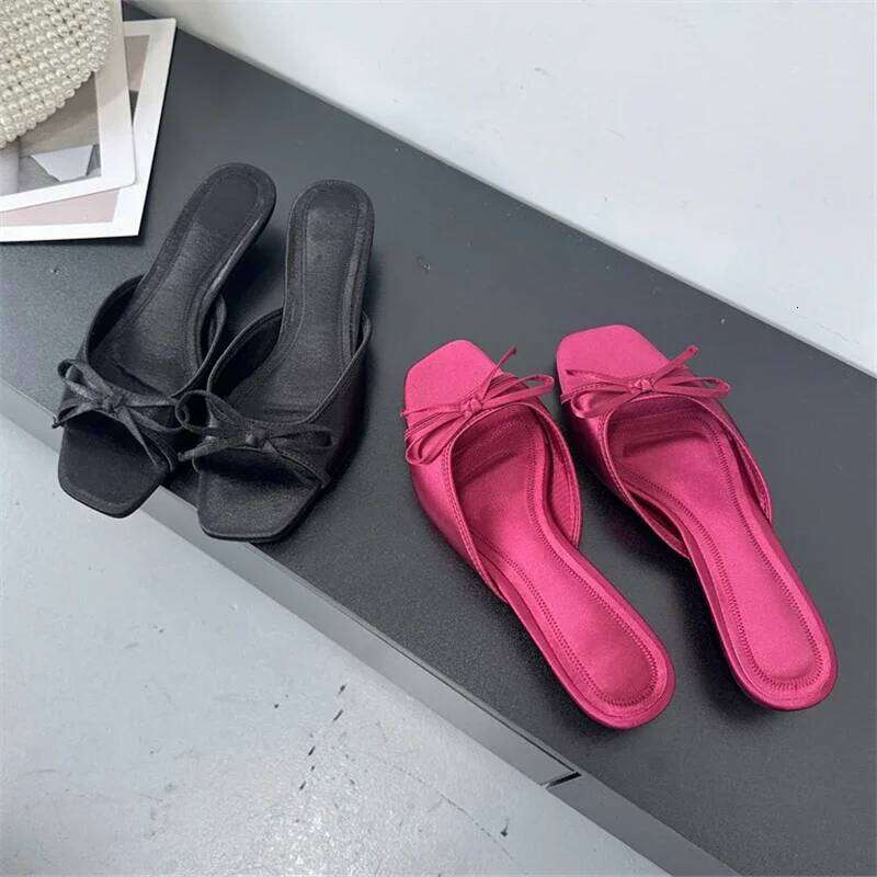 Eilyken Summer Butterfly-kont Women Slippers Elegant Square Toe Party Dress Female Sandals Low Heels Shoes Large Size 43