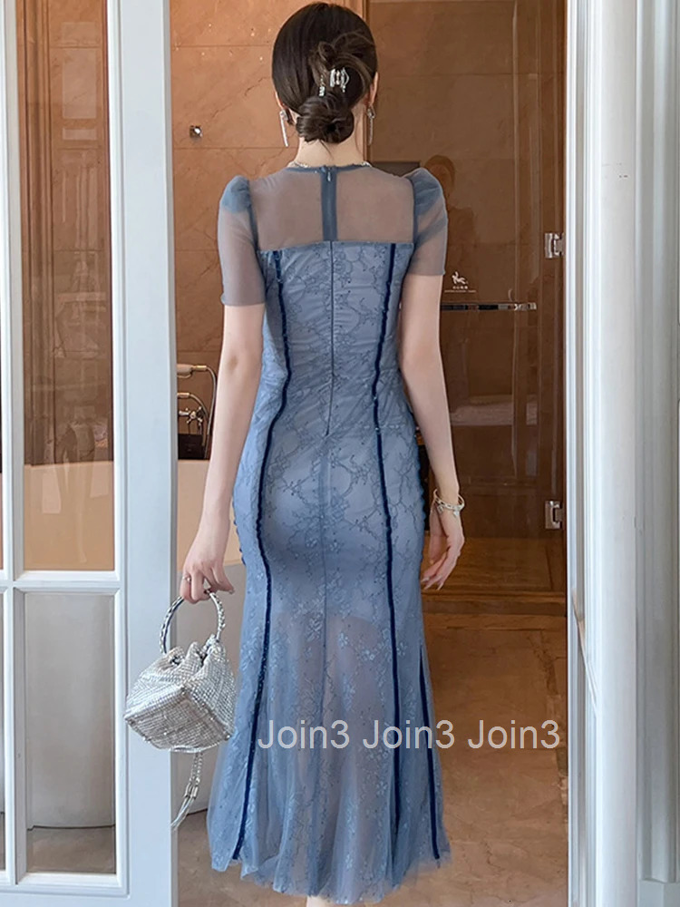 Fashion Lace Summer Evening Long Dress Women Elegant Sweet Sexy V-Neck Wrap Hip Skinny Midi Party Prom Robe Femme Mujer Vestidos