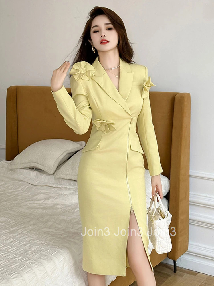 New Fashion Lady Blazer Business Work Style Formal Occasion Pencil Dress Women Clothes Elegant Office Commute Slim Midi Vestidos