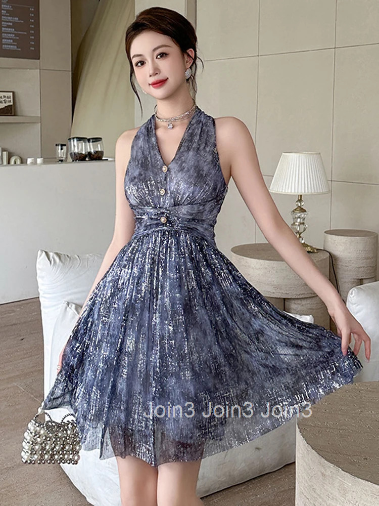 Summer Fashion Mesh Print Sparkly Vacation Evening Short Dress Women Clothes Sexy Halter V-Neck Skinny Party Club Prom Vestidos