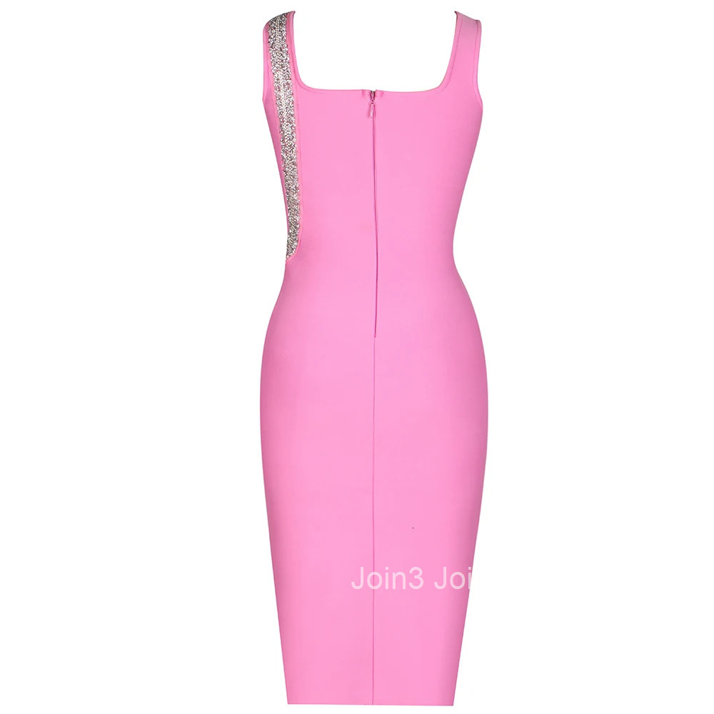 New Pink Black Bodycone Bandage Dress For Women Chic Sleeveless Flash Snake Shape Diamond Embellished Luxury CelebrityParty Gown