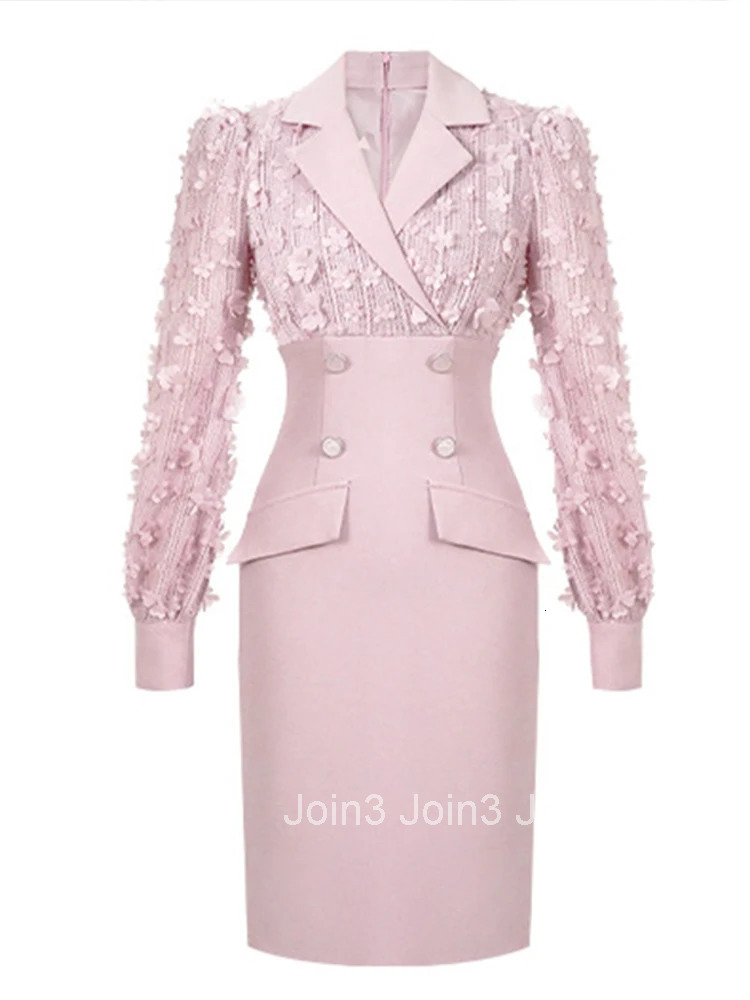 Autumn Work Style Formal Occasion Pencil Dress Women Clothes Commute Elegant Office Lady Floral Puff Sleeve Slim Midi Vestidos