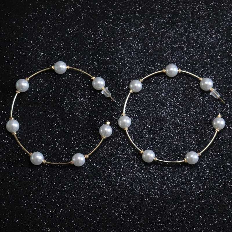 New Boho White Imitation Pearl Round Circle Earrings Women Gold Color Big Earrings Korean Jewelry Brincos Statement Earrings XJ250623