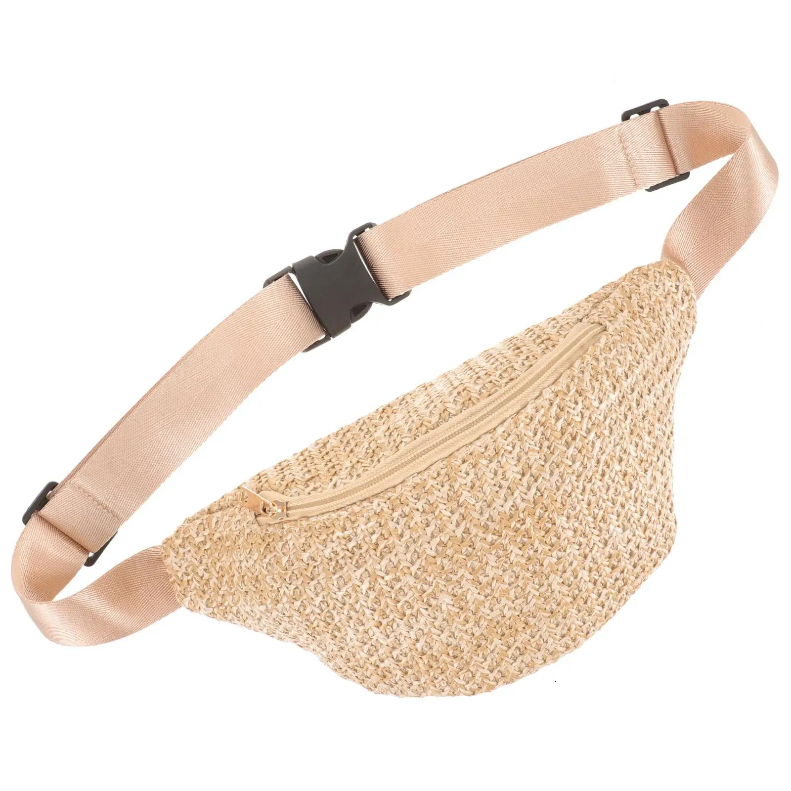 Straw Mini Summer Fanny Pack Chest Bag Beige Lightweight Women Hiking Travel Storage Belt 250612