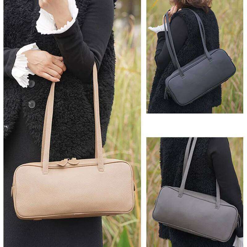 Layer Cowhide Ladies Rectangular Handbag Top Hand Genuine Leather Elegant One Shoulder Pillow Underarm Bag 2025 New
