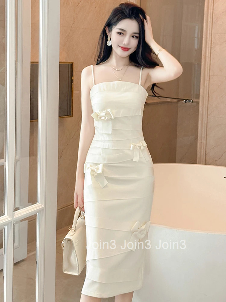 New Autumn Winter Chic Bow Pencil Dress Women Ladies Clothing Elegant Pretty Sexy Strap Slim Midi Party Prom Robe Mujer Vestidos
