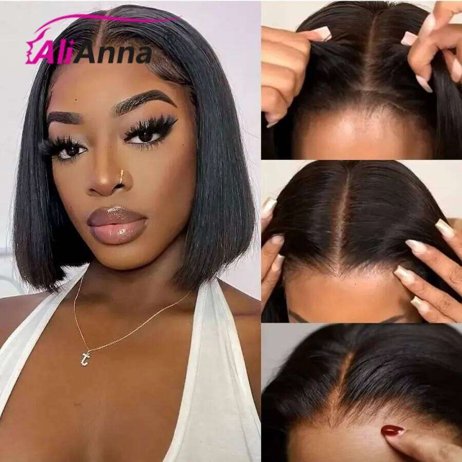Glueless Ready To Wear Short Wigs For Women Transparent Pre Cut Lace Human Hair Bob Wig