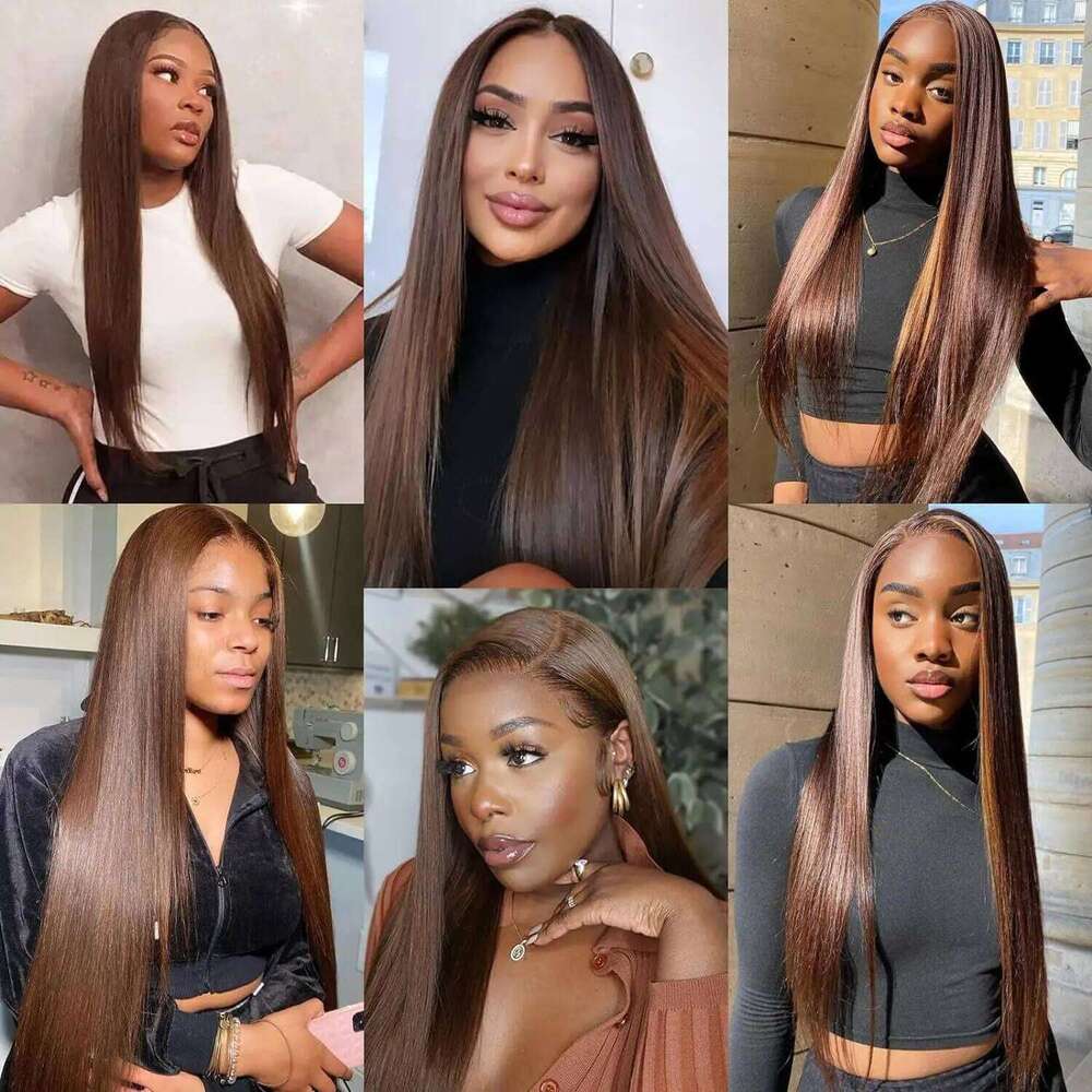 13x4 Chocolate Brown Front Wigs For Women 13x6 Hd Straight Lace Frontal 4x4 5x5 Closure Human Hair Wig