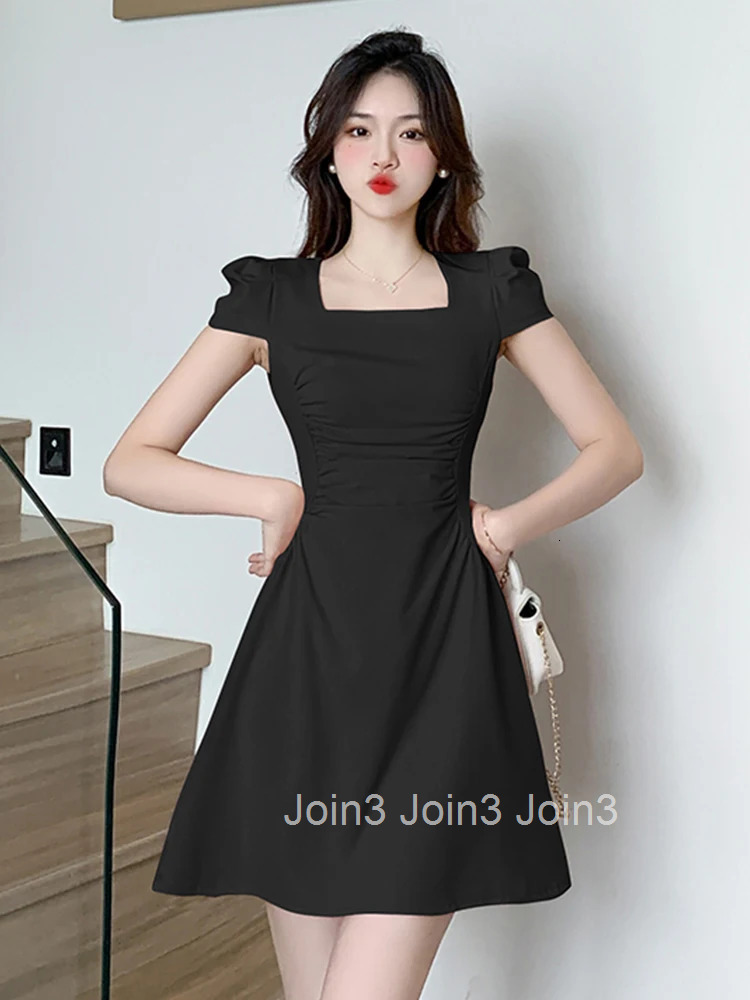 Summer Short Dress Women Clothing Elegant Pretty Formal Sweet Pink Black Chic Short Sleeve Slim Folds Mini Party Mujer Vestidos