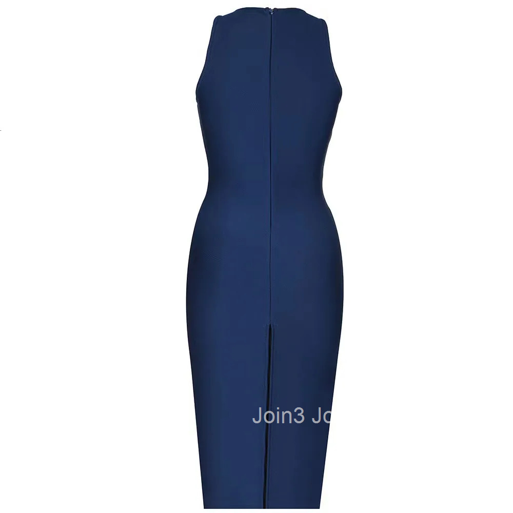 Women Fashion Cross Design Neck-mounted Bodycon Dress Blue Elegant Flash Diamond Embellished Evening Party Red Carpet Gown