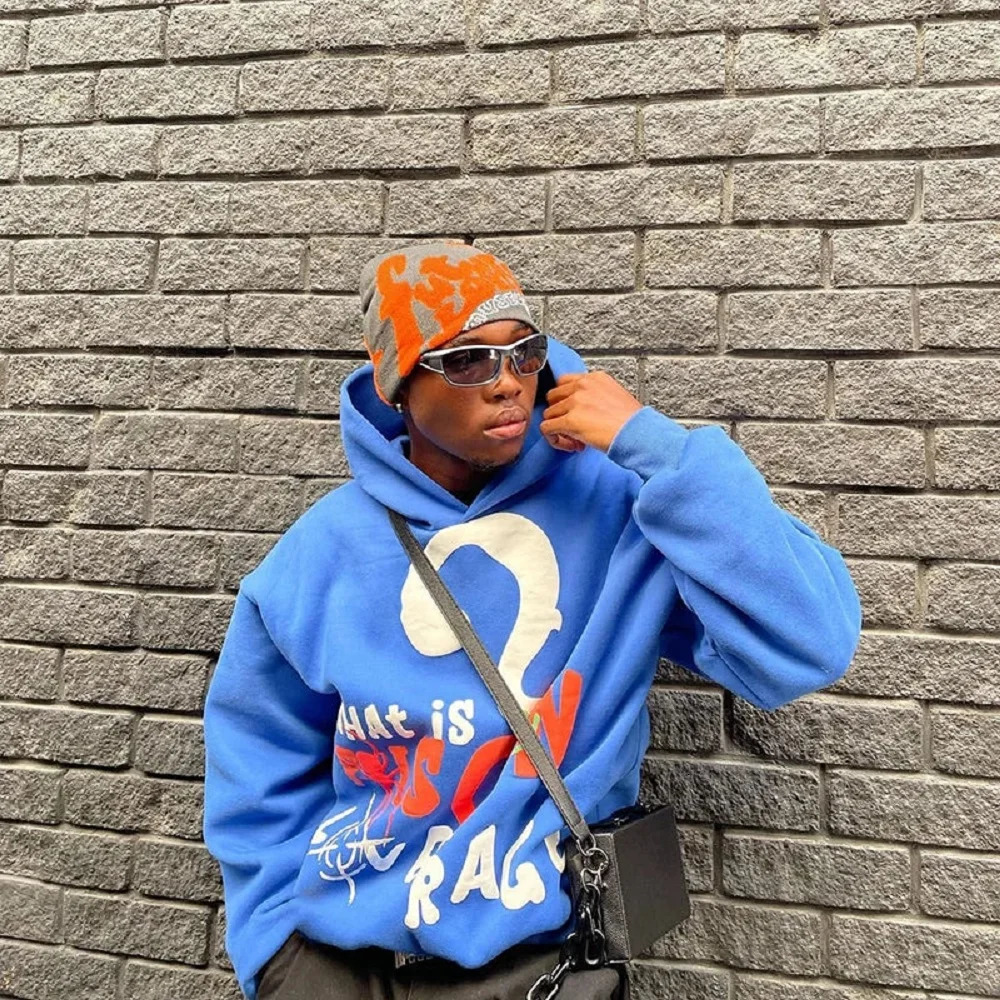 Hip hop long sleeved pocket mens and womens streetwear Harajuku aesthetics Y2K womens hoodie letter print punk loose 2000s 250617