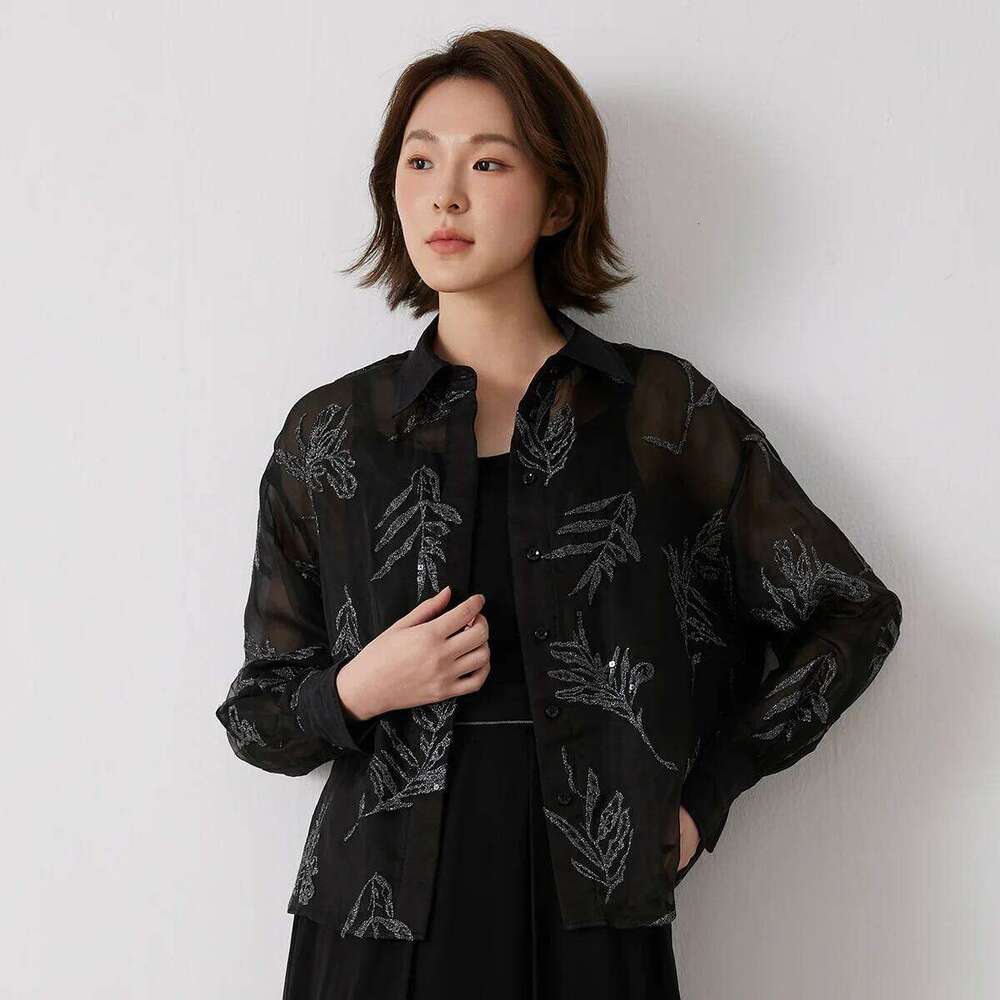 K3014w Lapel 100% Silk Blouse Embroidery Sequin Advanced Ready To Wear Clothing