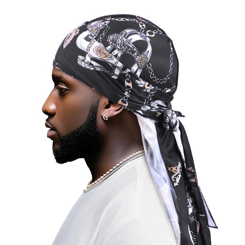 New Paisley Printing Silky Durag Mens Doo Rag Durag Long Tail Pirate Hat Head Scarf Wave Cap Bandana Turban Unisex Headwear M250623