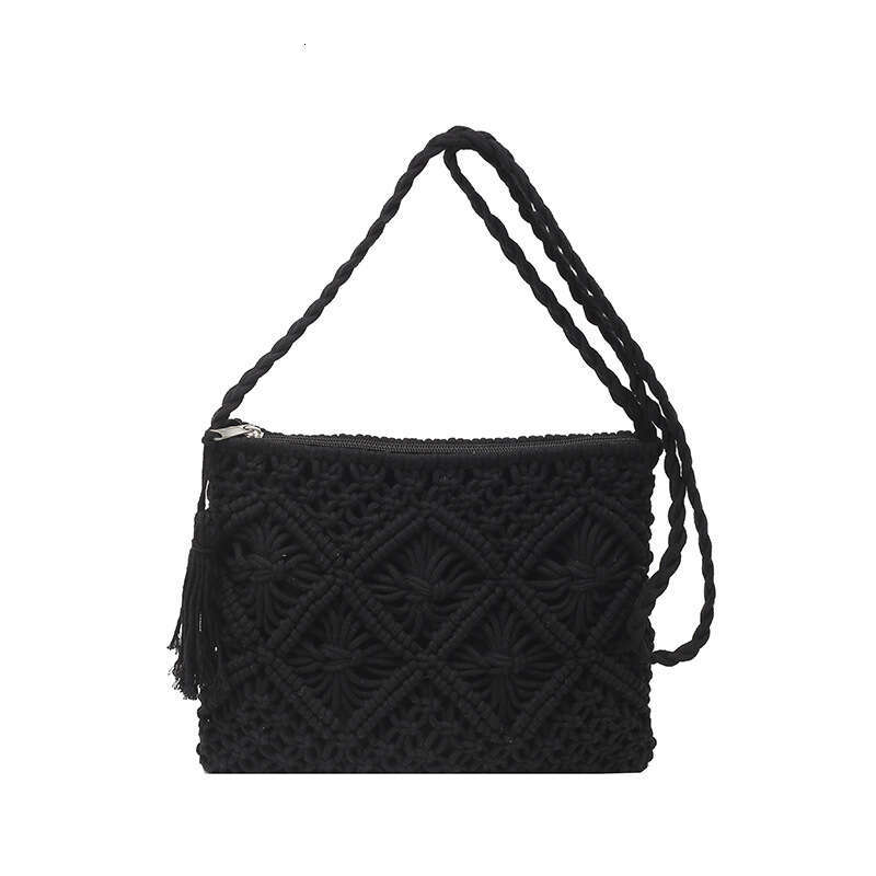 Trendy Straw 2025 New Women's Single Shoulder Summer Hollow Woven Phone Tassel Crossbody Bag