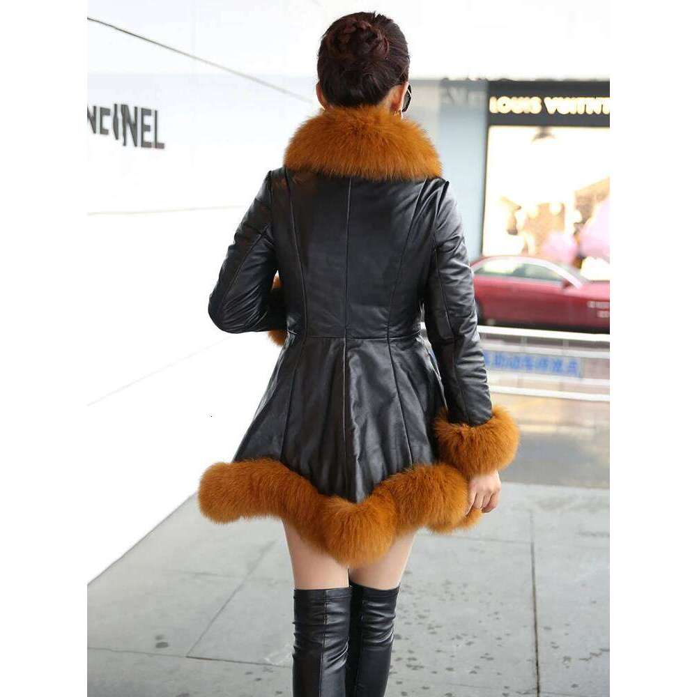 DEAT Fashion Women's PU Jacket Imitation Fox Fur Collar Single Breasted Long Sleeve Leather Coat Winter 2024 New 7AB6097