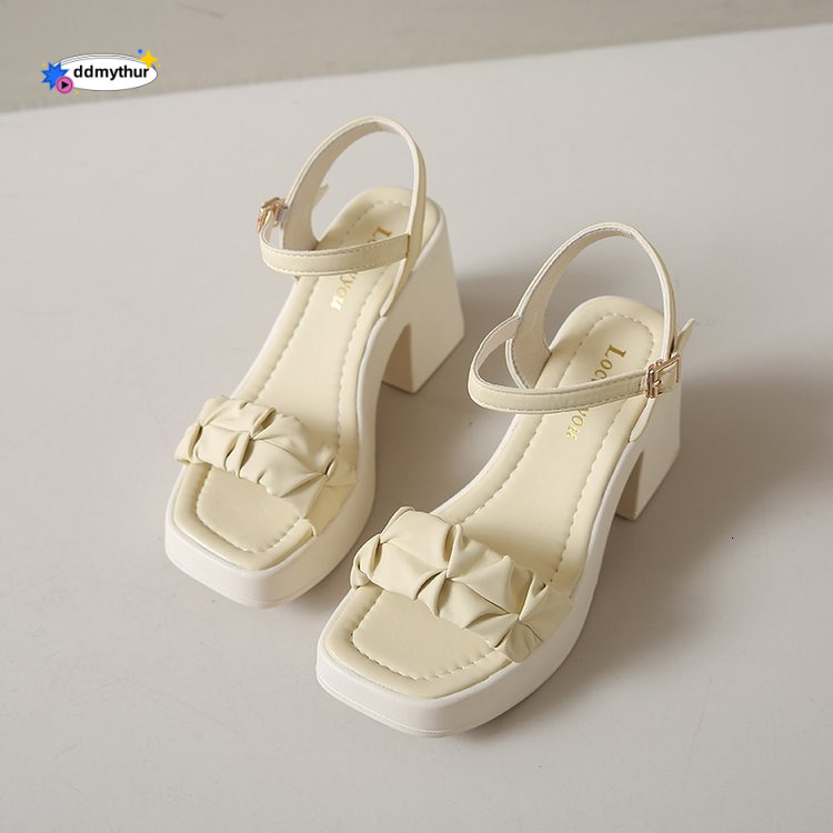 High for Women 2024 New Summer Outdoor One Strap Chunky Heel Open Toe Fashion Sandals ddmythur