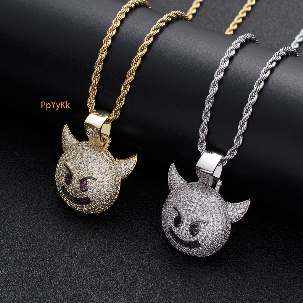 Luxury Moissanite Little Devil Emoji Iced Out Hip Hop Pendant Bling Necklace Swag Trendy Accessory Pass the diamond tester