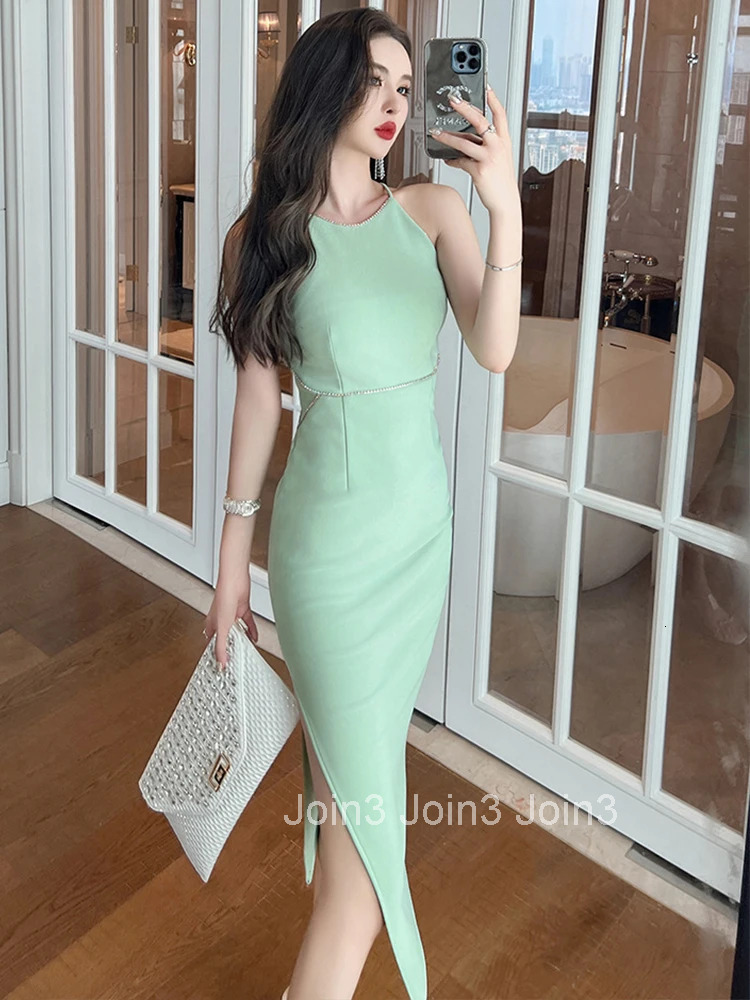 Fashion Summer Evening Long Dress Women Elegant Luxury Sexy Strap Slim Slit Midi Party Prom Birthday Mujer Vestidos Robe Femme