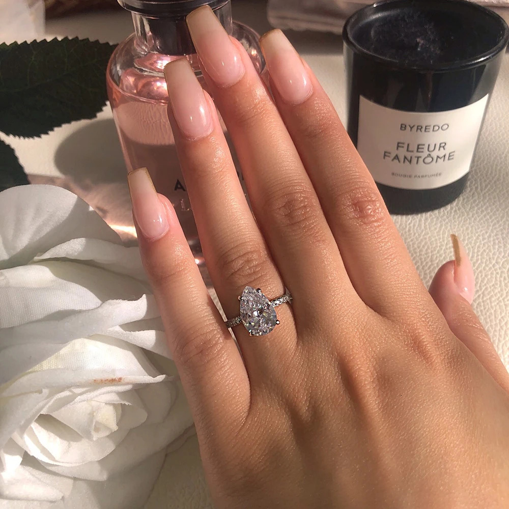Silver Color Cute Pink Pear Cut Zircon The Engagement Rings for Women Wedding Anel Aneis Party Personalized R6929 250617