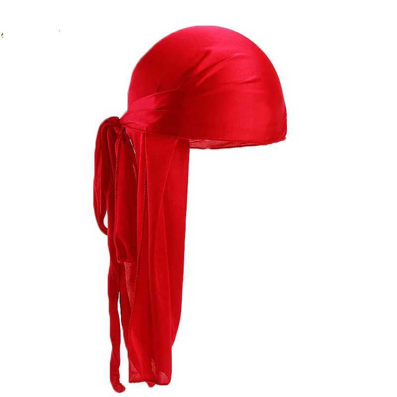 New Mens Long Silky Satin Breathable Turban Hat Wigs Doo Durag Biker Headwrap Chemo Cap Pirate Hat Men Hair Accessories M250623
