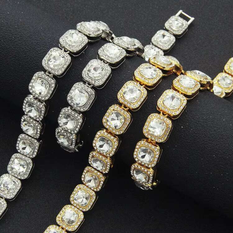 Crystals Fashion Gold Rhinestone Ice Cuban Link Hip Hop Mens Chains Necklace Jewelry for Men link with clasp