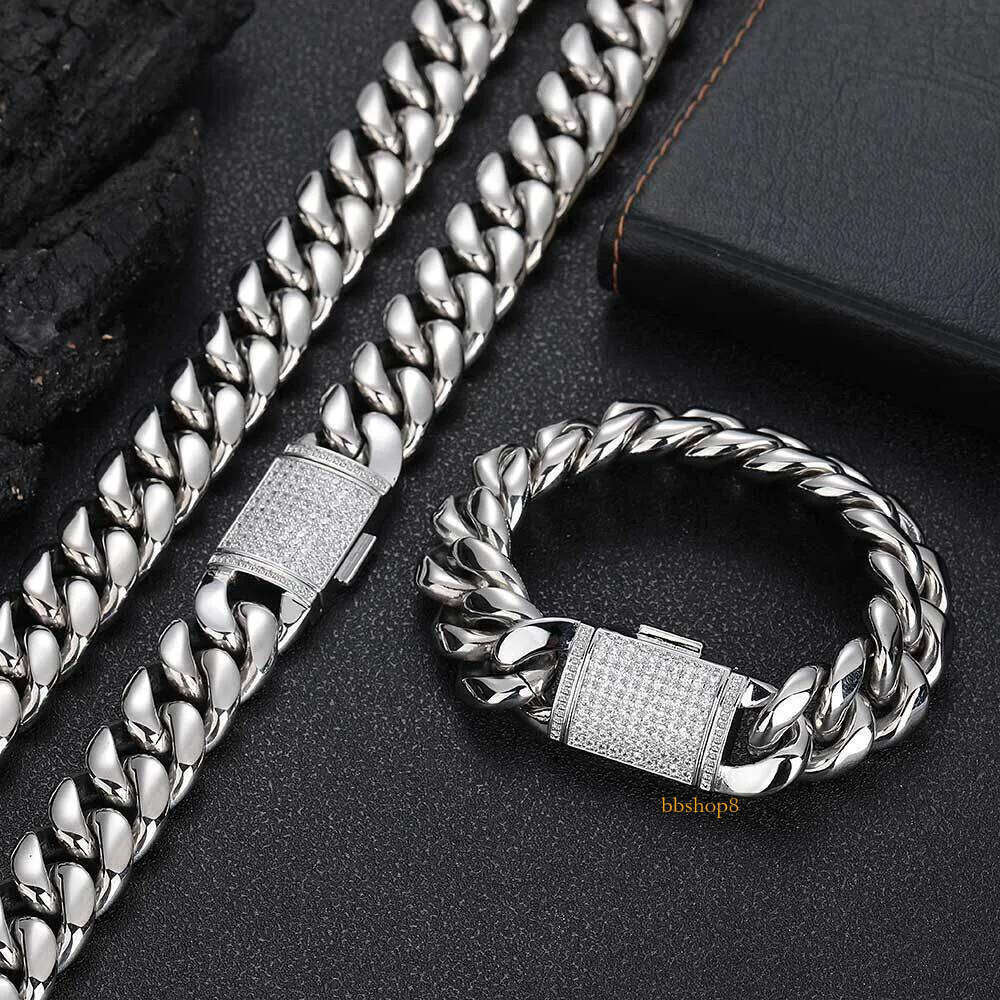 18mm Hip Hop 316L Stainless Steel Miami Cuban Chain Real Plated High Polished Mens Necklace Gold Flap buckle Jewelry Set