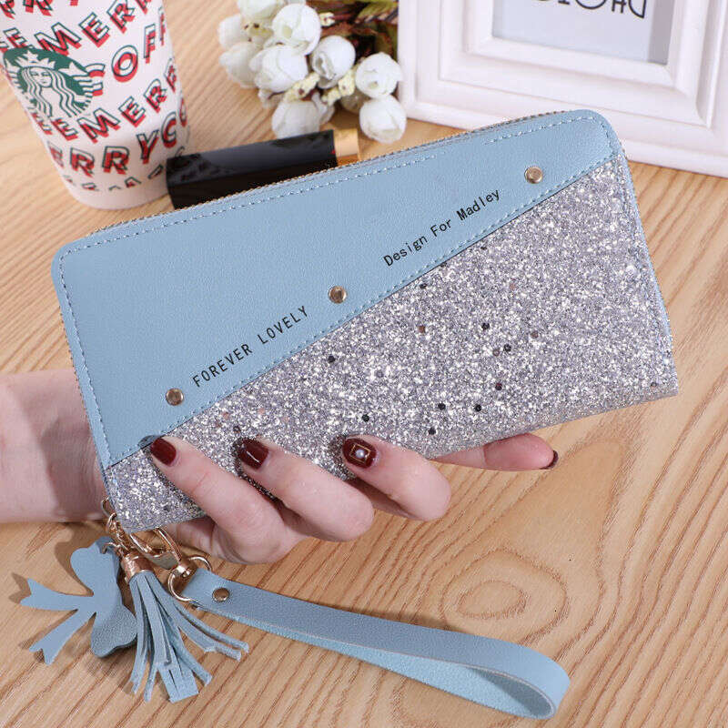 2022 New Long Wallet for Women Zipper Purse Korean Style Patchwork Color Block Tassel Versatile Card Holder Phone Bag
