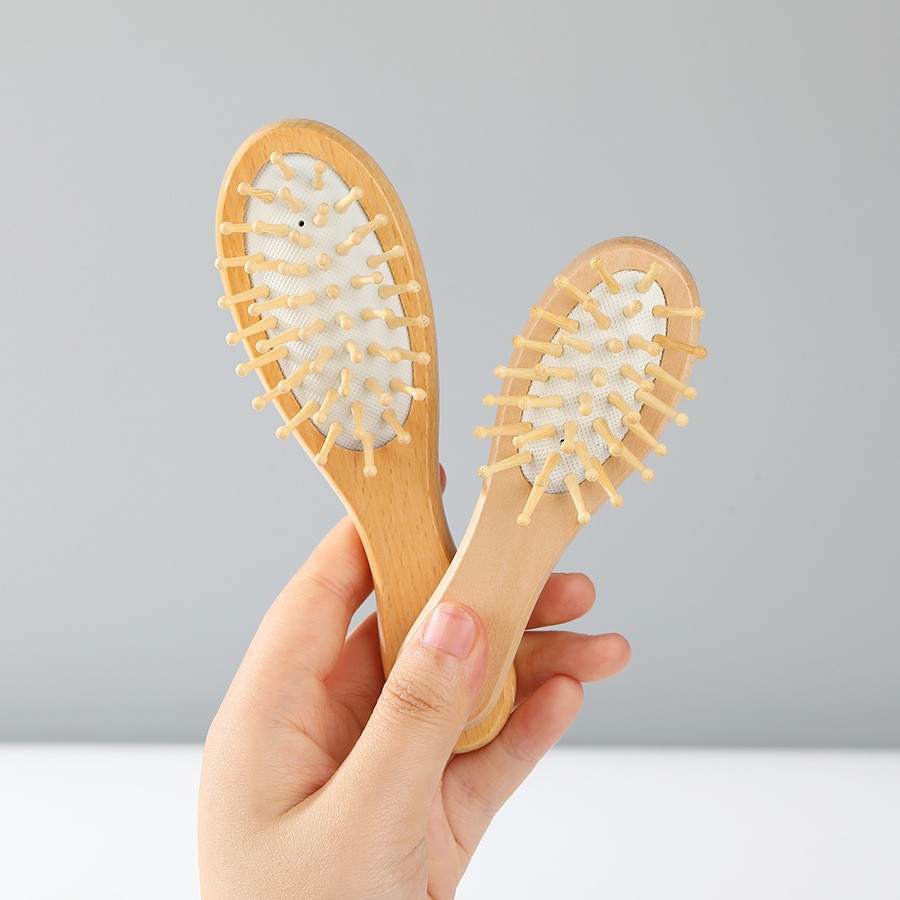 Bamboo Bristles Detangling Wooden Hair Brush Wet or Dry Oval Hairbrush 16*4.5*3cm for Women Men
