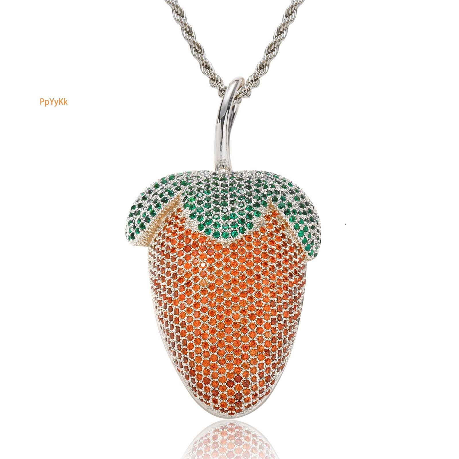Hip Hop Strawberry Pendant Color Moissanite Trendy Unisex Moissanite Necklace Labubu Accessory Pass the diamond tester