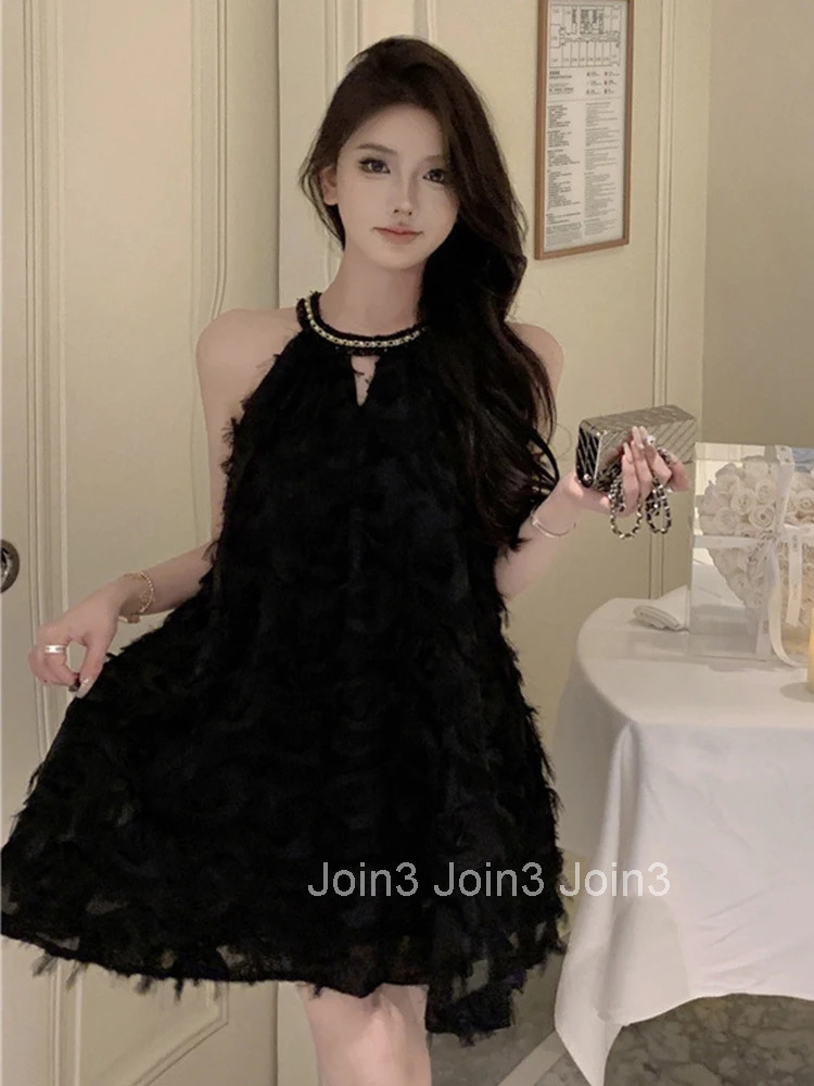 Women Clothes Retro Black Elegant Sexy Sleeveless Loose Mini Short Dress Fashion Evening Party Club Prom Vestidos Beach Summer