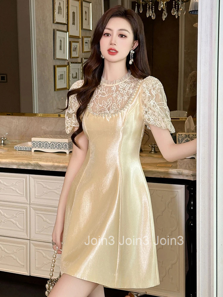 New Summer Sweet Evening Dress Women Clothes Mujer Elegant Luxury Chic Sheer Sexy Puff Sleeve Slim Party Birthday Vestido Fiesta