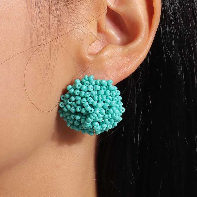 Vintage Bohemian Colorful Bead Round She Stud Earrings for Women Handmade Simple Ethnic Boho Jewelry Accessories 2023 XJ250623