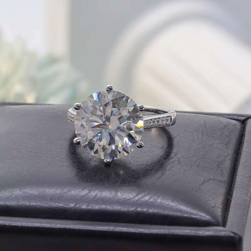 Paston Iced Out 10k 14k Big Size Round Cut 8ct Vvs Moissanite Ring 6 Prongs Classic Setting Wedding Daily Diamond Jewelry