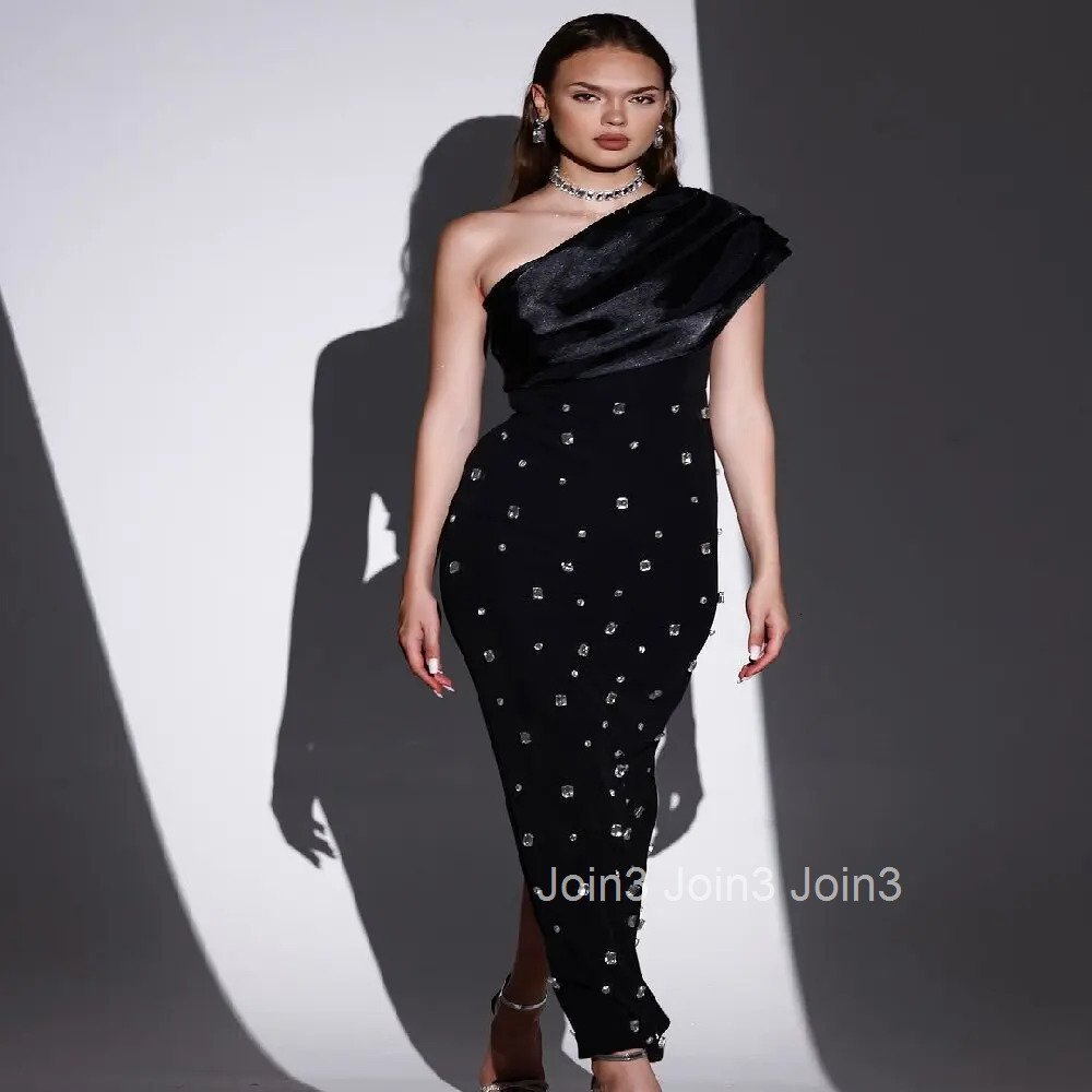 Black Incline Shoulder Bandage Dress For Women Autumn/Winter Evening Party Gown Chic Diamonds Embelling Slim Sleeveless Clothing