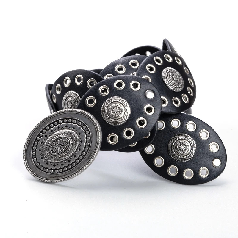 Cowgirl Cowboy Hollowed out oval PU eyeletPunk performance Ladies Belts Retro Waist Decorate accessory Girdle On Clothing Coa 250618